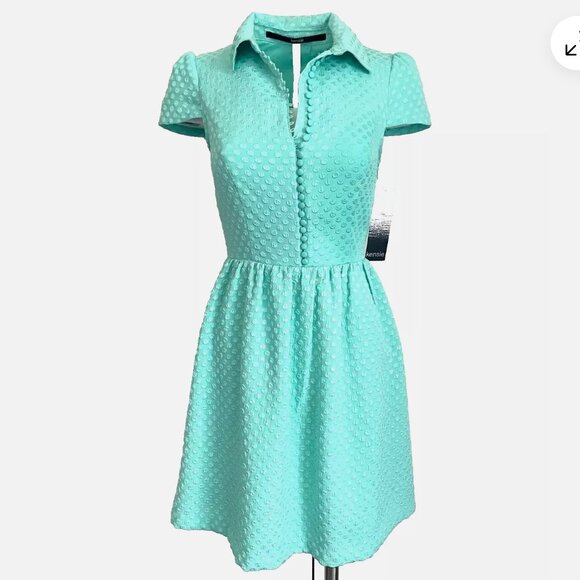 NWT Kenzie Minty Textured Dot Cup Sleeves Dress S $99 - Picture 4 of 14